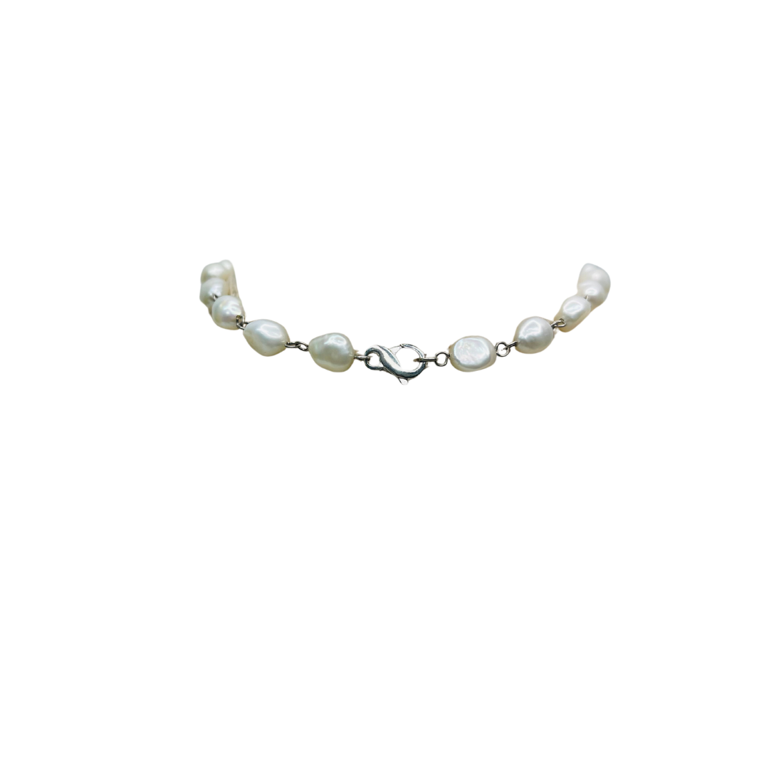 Ivory, Freshwater Pearl, Extra Long Necklace, Sterling Silver Links, Gift for Her