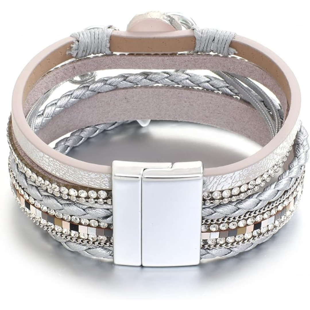 Heartfelt Harmony Leather Wrap Bracelet / Silver