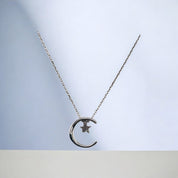 Sterling Silver, Pendant Necklace, Crescent Moon, Star Design, Perfect Gift for Her, Moon Star Pendant, Birthday Gift