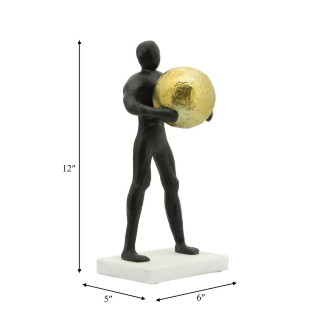 Metal 12"h Man Carrying Ball, Black/gold