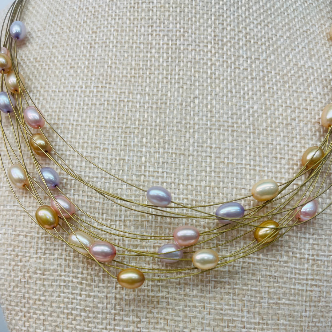 Honora Freshwater Pearl Multi Strand Gold Copper Toned Wire Necklace