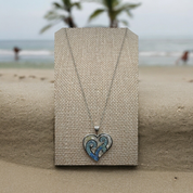 Sterling Silver, Mother of Pearl, Pendant Necklace, Ivory, Blue, Zircon, Heart Pendant, Gift for Her