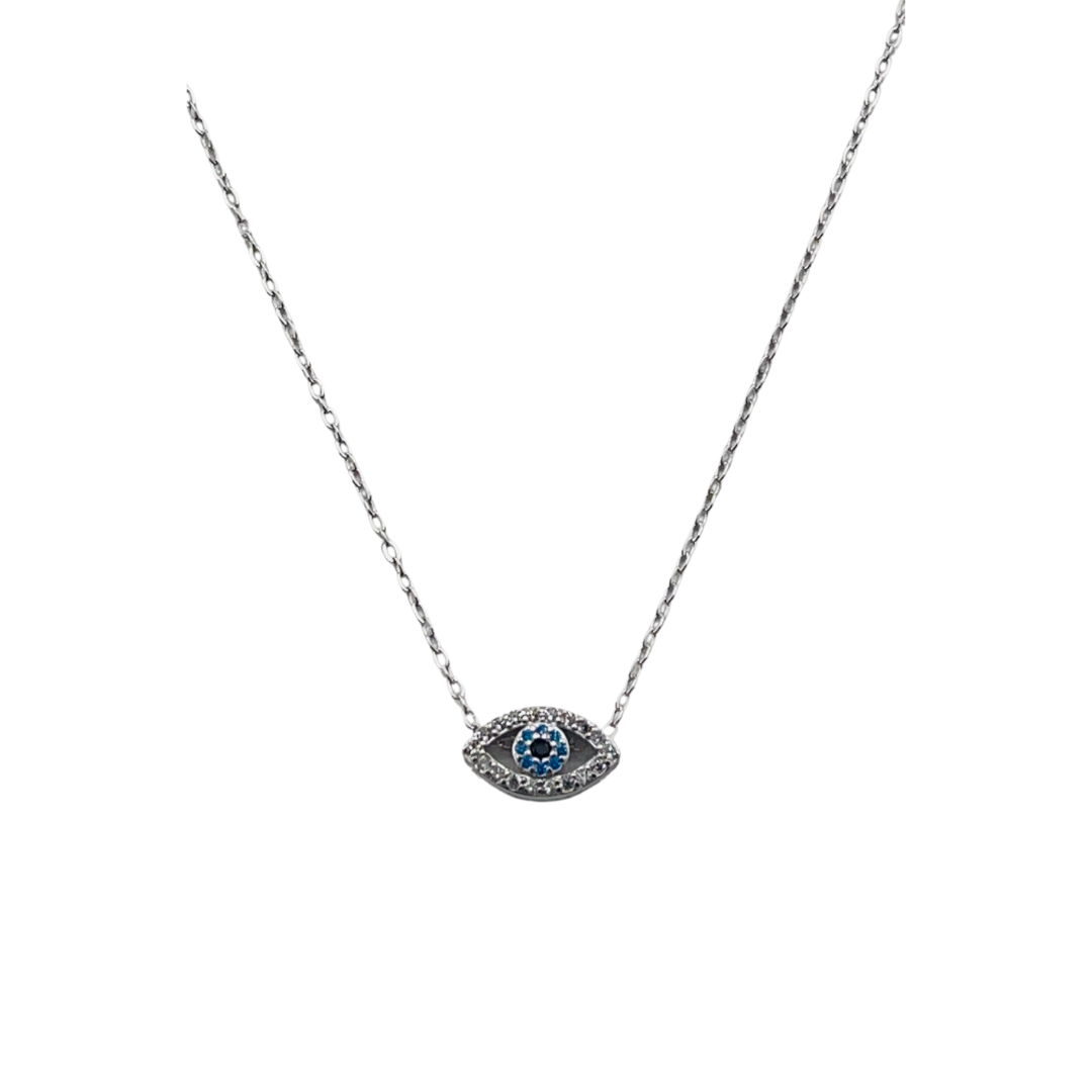 Sterling Silver, Pendant Necklace, Zircon, Evil Eye, Clear, Soft Blue, Lobster Clasp, BirthdayGift