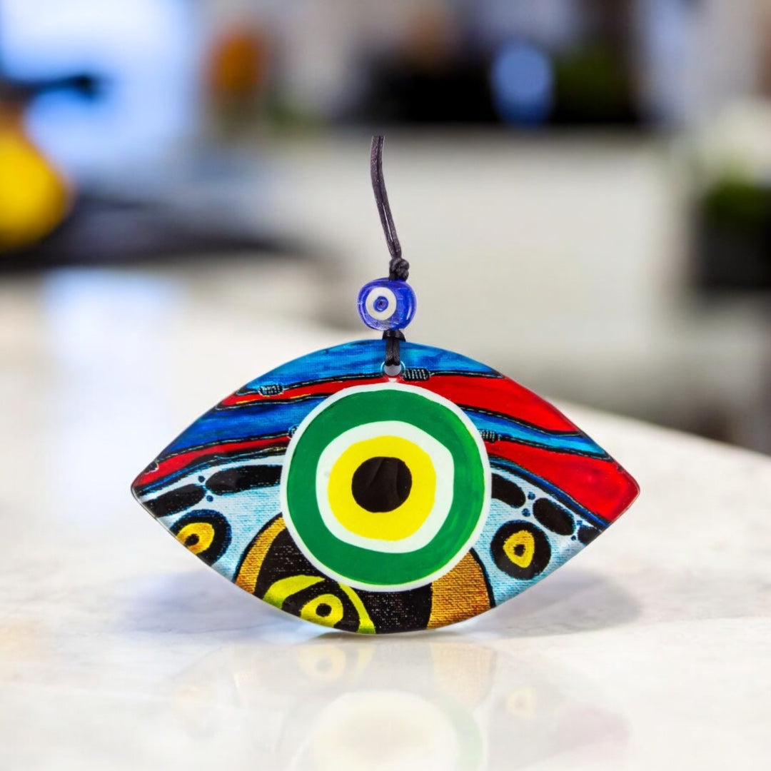 Turkish Eye Shaped Evil Eye Wall Art – Multi-Color Fused Glass Decor for Positive Energy