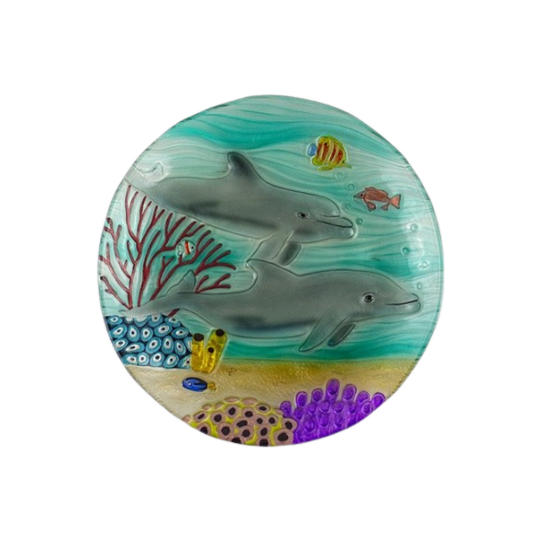 12" Round Dolphin Paradise Glass Platter