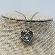 Elegant Sterling Silver Heart with Dancing Zircon Pendant Necklace