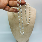 Ivory, Freshwater Pearl, Extra Long Necklace, Sterling Silver Links, Gift for Her