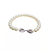 Lilac Dream Purple Honora  Ivory Freshwater Pearl Bow Zircon Bracelet - Sterling Silver, Elegant Jewelry 