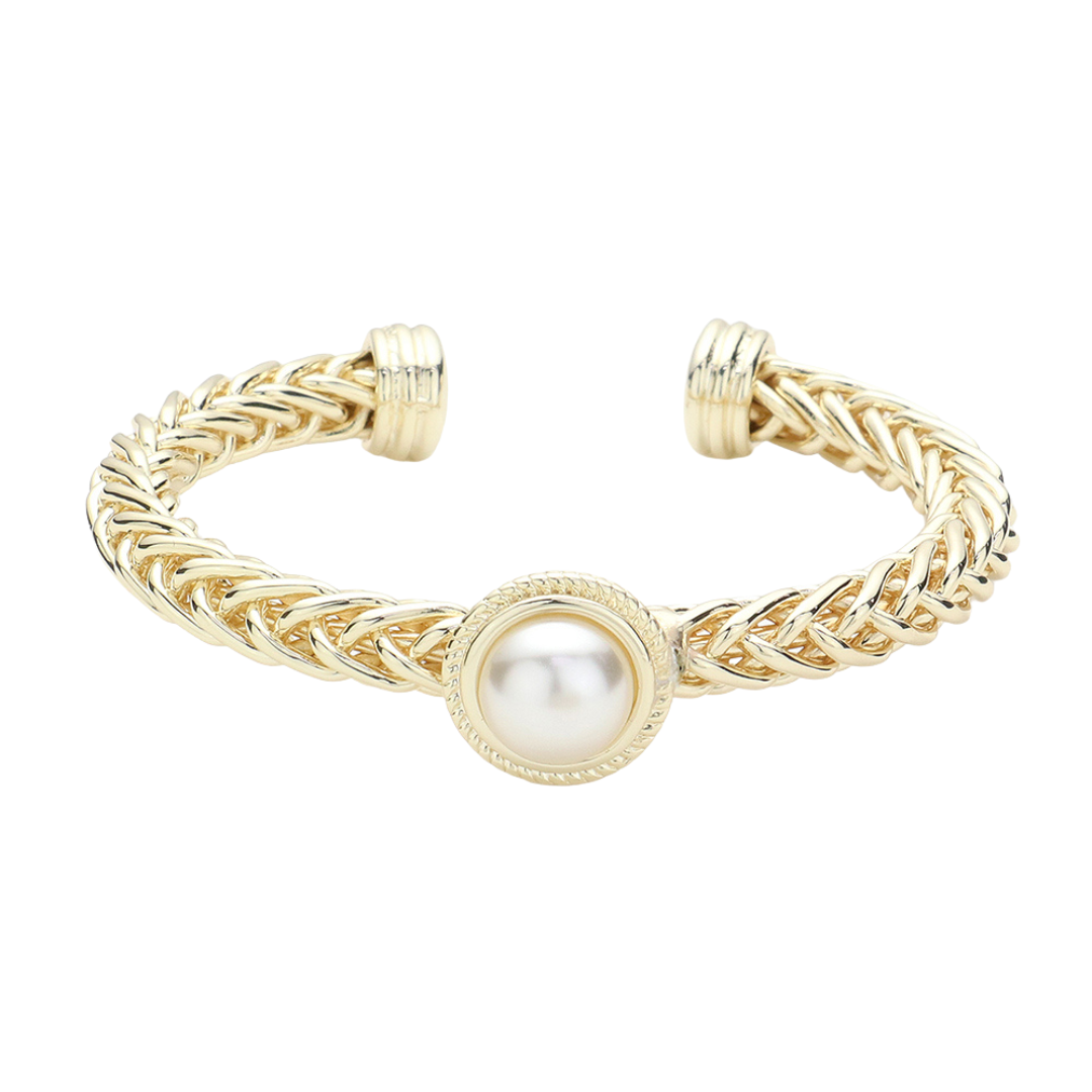 Pearl-Inspired Pointed Textured Metal Cuff Bracelet