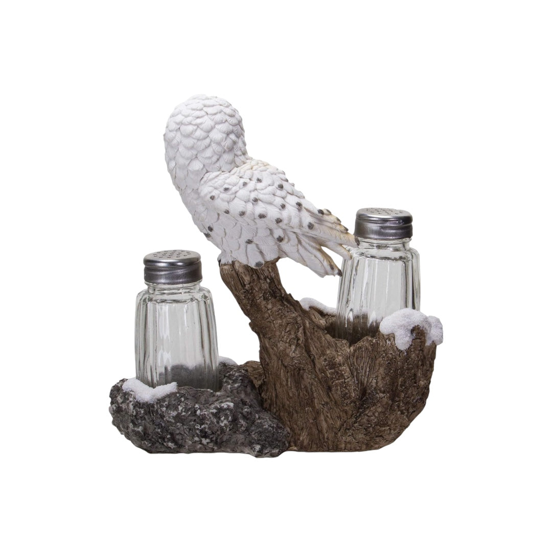 Snowy Owl Perching On Tree Branch Salt & Pepper Shakers Set