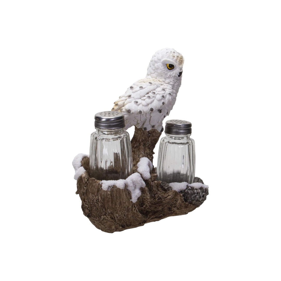 Snowy Owl Perching On Tree Branch Salt & Pepper Shakers Set