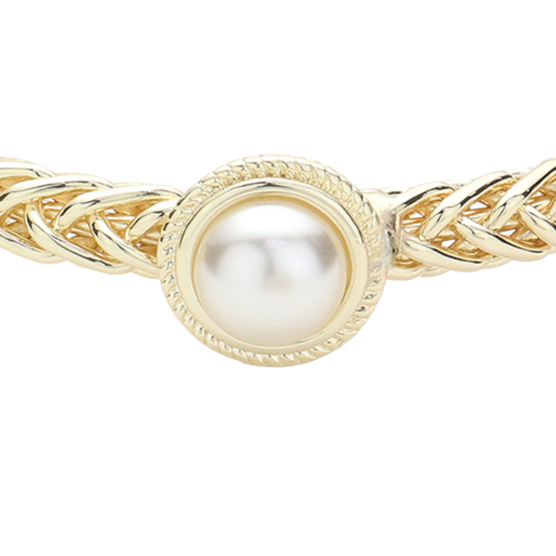 Pearl-Inspired Pointed Textured Metal Cuff Bracelet