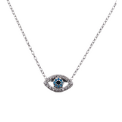 Sterling Silver, Pendant Necklace, Zircon, Evil Eye, Clear, Soft Blue, Lobster Clasp, BirthdayGift