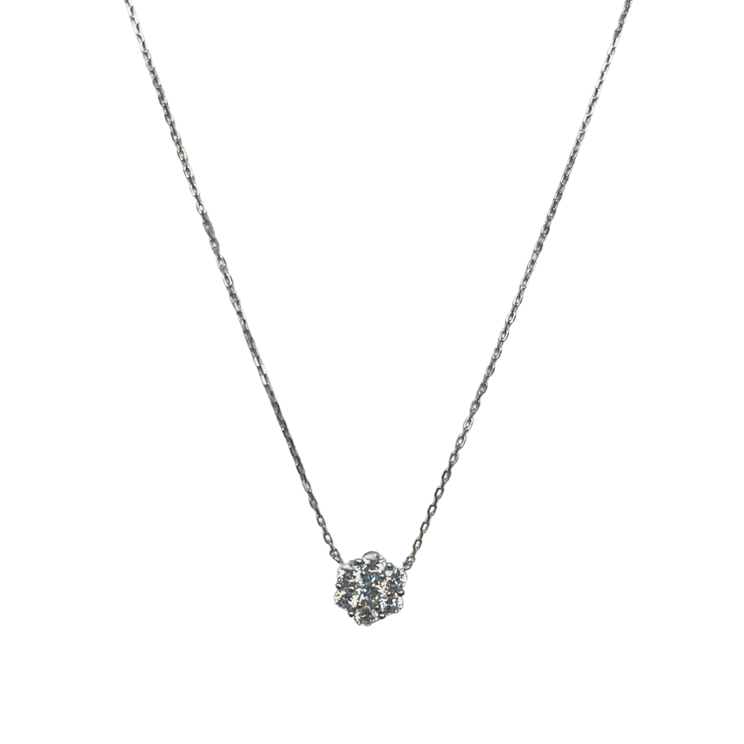 Exquisite Flower Cluster Zircon Sterling Silver Pendant Necklace, Elegant Floral Jewelry Gift