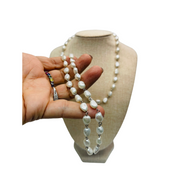 Ivory, Freshwater Pearl, Extra Long Necklace, Sterling Silver Links, Gift for Her