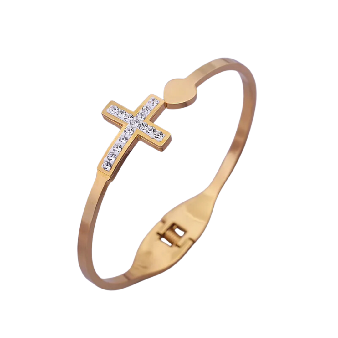 Lady Cross Stainless Steel Artificial Gemstones Bangle