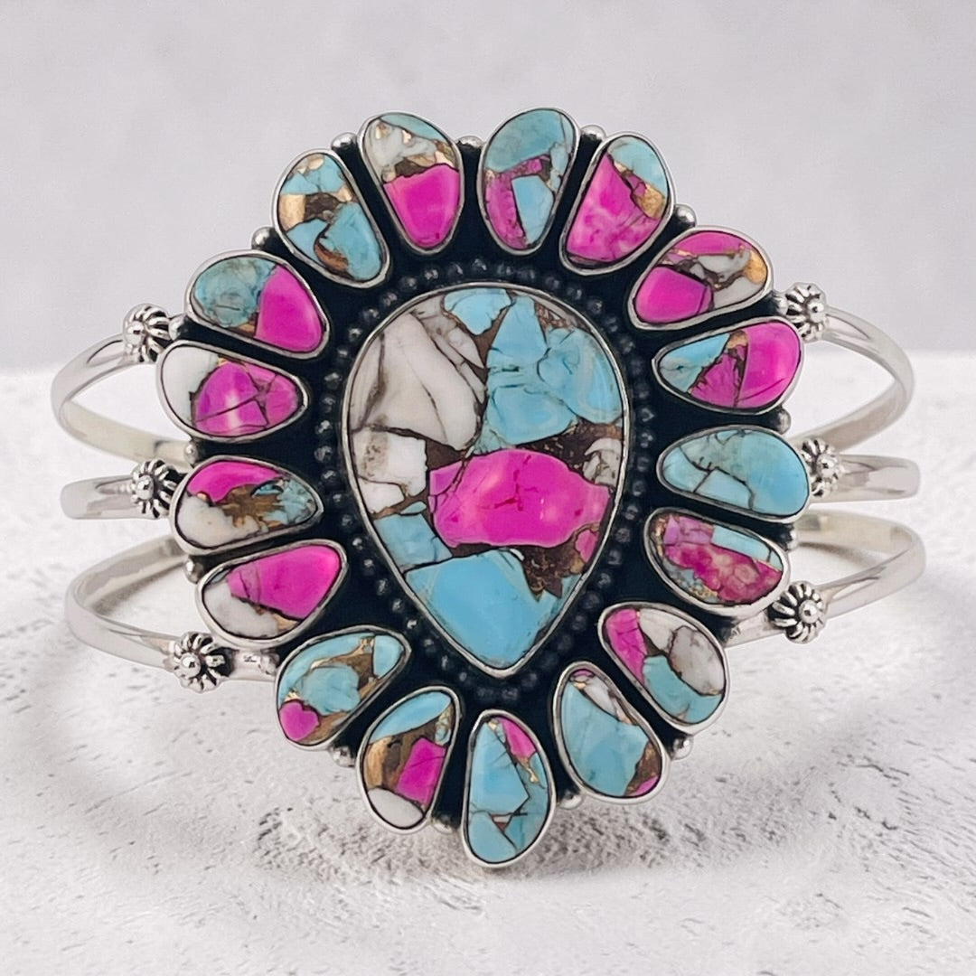 Cotton Candy 925 Sterling Silver Gemstone Bangle 