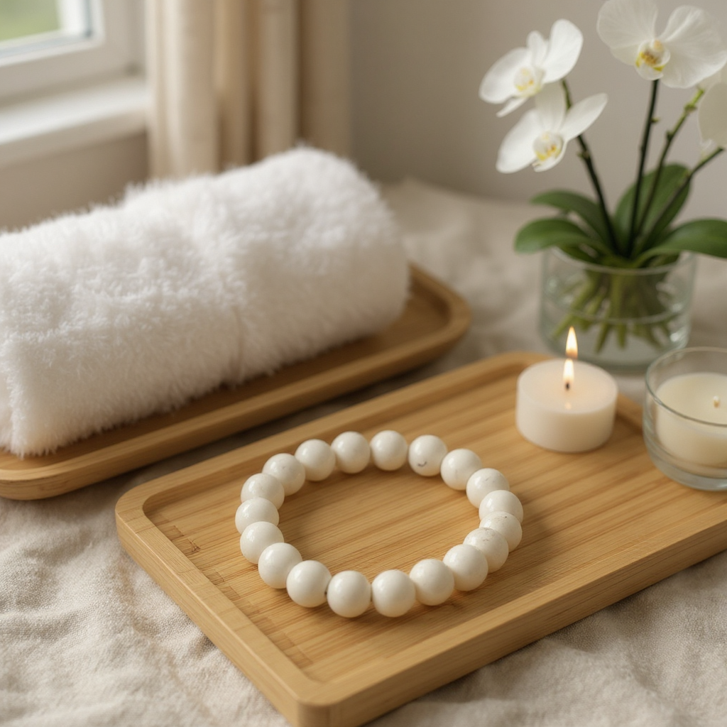 White Fossil Stone Beaded Bracelet Stretchable