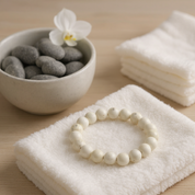 White Fossil Stone Beaded Bracelet Stretchable