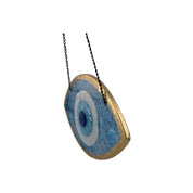 Handmade Fused Glass Wall Hanging with Light Blue and Gold Bubble Glass and Evil Eye Design for Home Decor