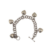 Sterling Silver Chain Link Bracelet with Heart Charms and Toggle Clasp, Jewelry, Elegant Gift, Gift for Her