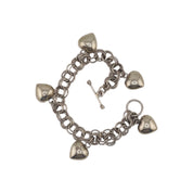 Sterling Silver Chain Link Bracelet with Heart Charms and Toggle Clasp, Jewelry, Elegant Gift, Gift for Her