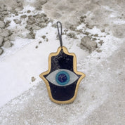 Fused Glass, Hamsa, Evil Eye, Dark Blue, Wall Ornament, Home Protection