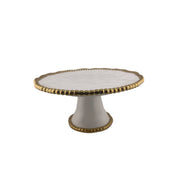 Ceramic, White, Cake Serving Plate, Gold Rim, Round on Stand