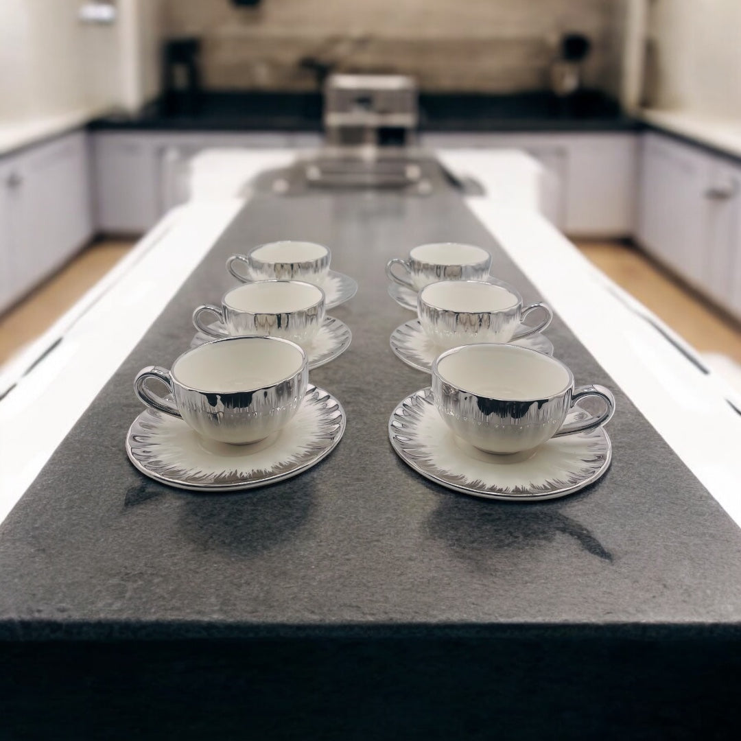 White Tea and Coffee Set with Silver Accents