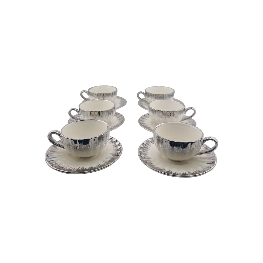 White Tea and Coffee Set with Silver Accents