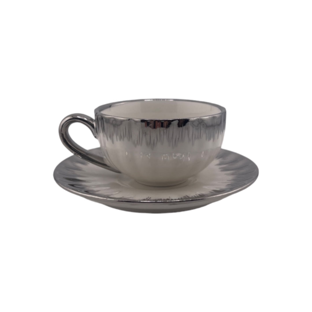 White Tea and Coffee Set with Silver Accents