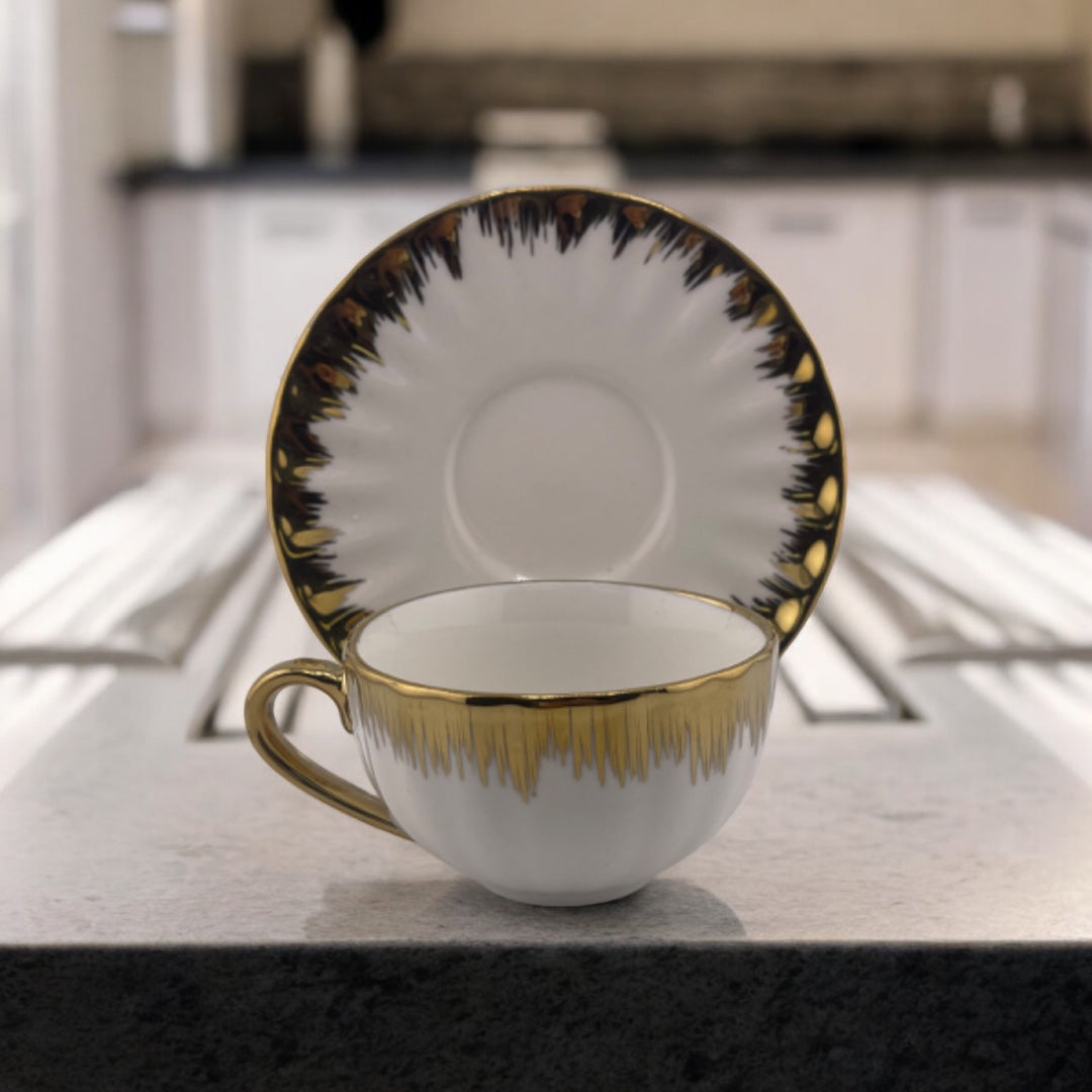 White Tea and Coffee Set with Gold Accents