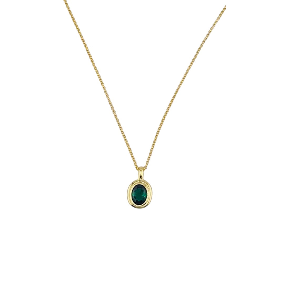 Gold-Plated, Sterling Silver, Zircon, Pendant, Necklace, Oval, Green, Perfect Gift