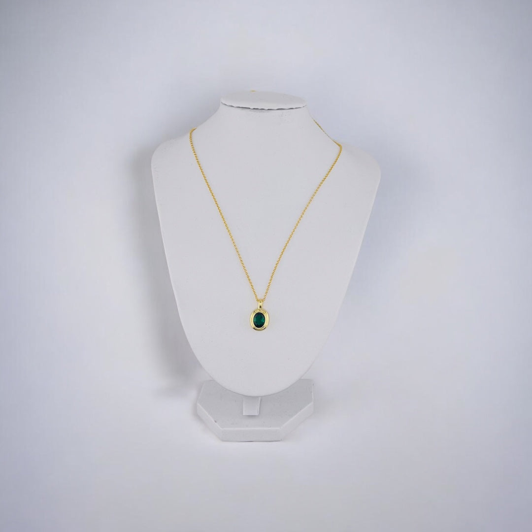 Gold-Plated, Sterling Silver, Zircon, Pendant, Necklace, Oval, Green, Perfect Gift