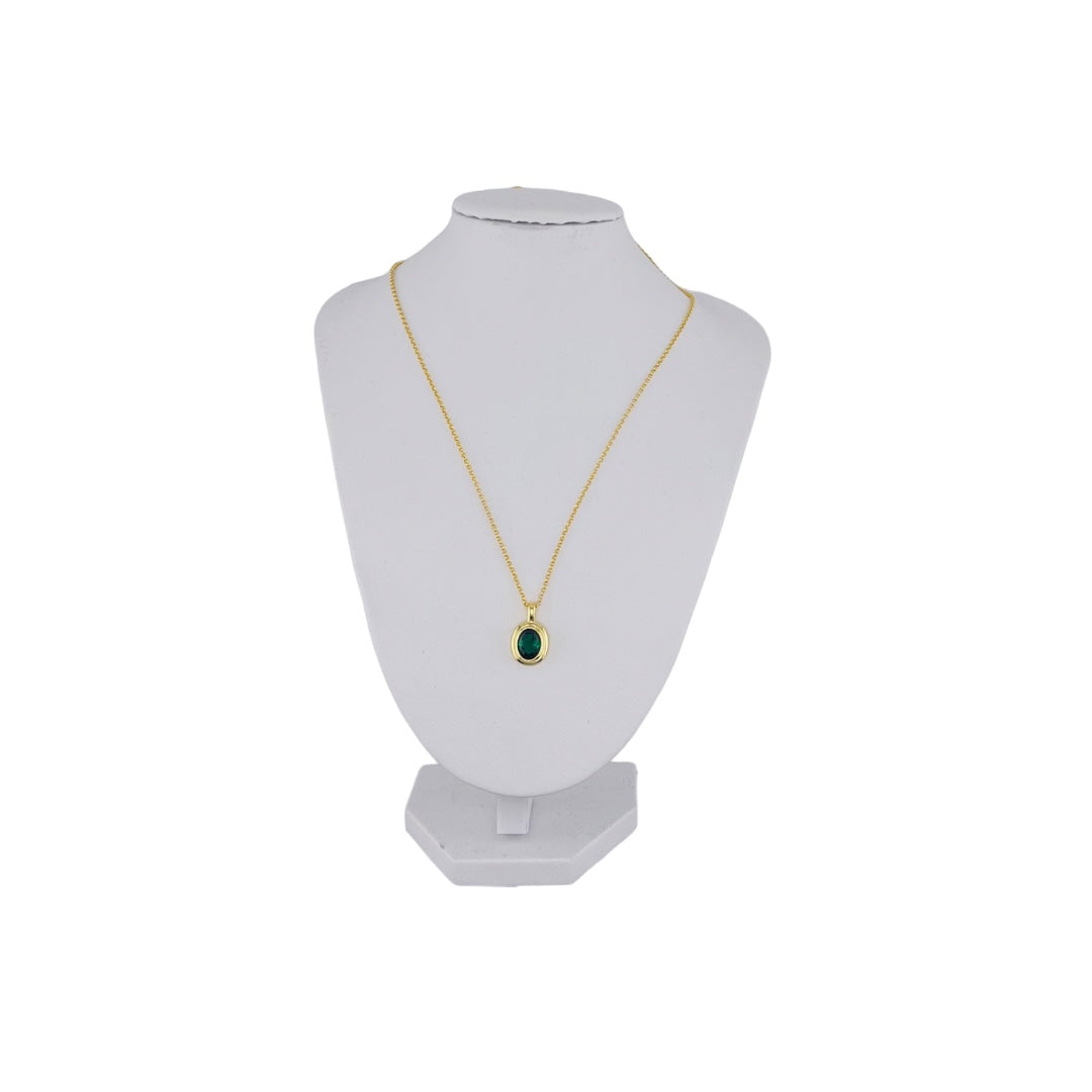 Gold-Plated, Sterling Silver, Zircon, Pendant, Necklace, Oval, Green, Perfect Gift