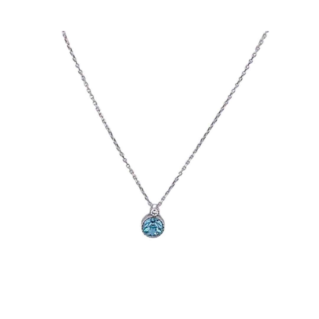 Sterling Silver, Zircon, Light Blue, Round, Pendant, Necklace, Birthstone, Perfect Gift