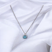 Sterling Silver, Zircon, Light Blue, Round, Pendant, Necklace, Birthstone, Perfect Gift