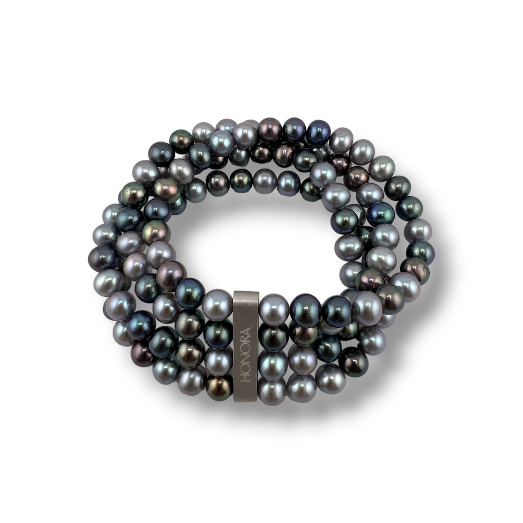 Honora, Vintage Style, Freshwater Pearl, Bracelet, Stretch, Multi-Strand, Grey Blue Iridescent, Gift for Her