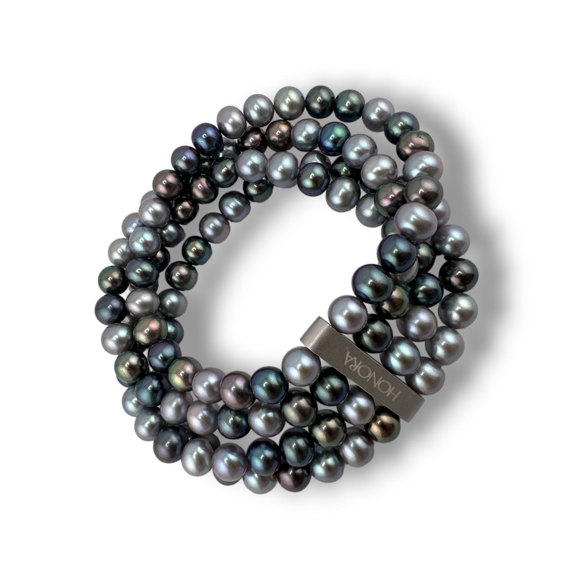 Honora, Vintage Style, Freshwater Pearl, Bracelet, Stretch, Multi-Strand, Grey Blue Iridescent, Gift for Her