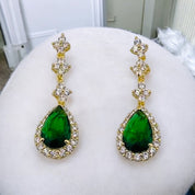 Gold-Plated, Sterling Silver, Zircon, Green, Teardrop, Tassel, Earrings, Emerald Dream