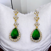 Gold-Plated, Sterling Silver, Zircon, Green, Teardrop, Tassel, Earrings, Emerald Dream