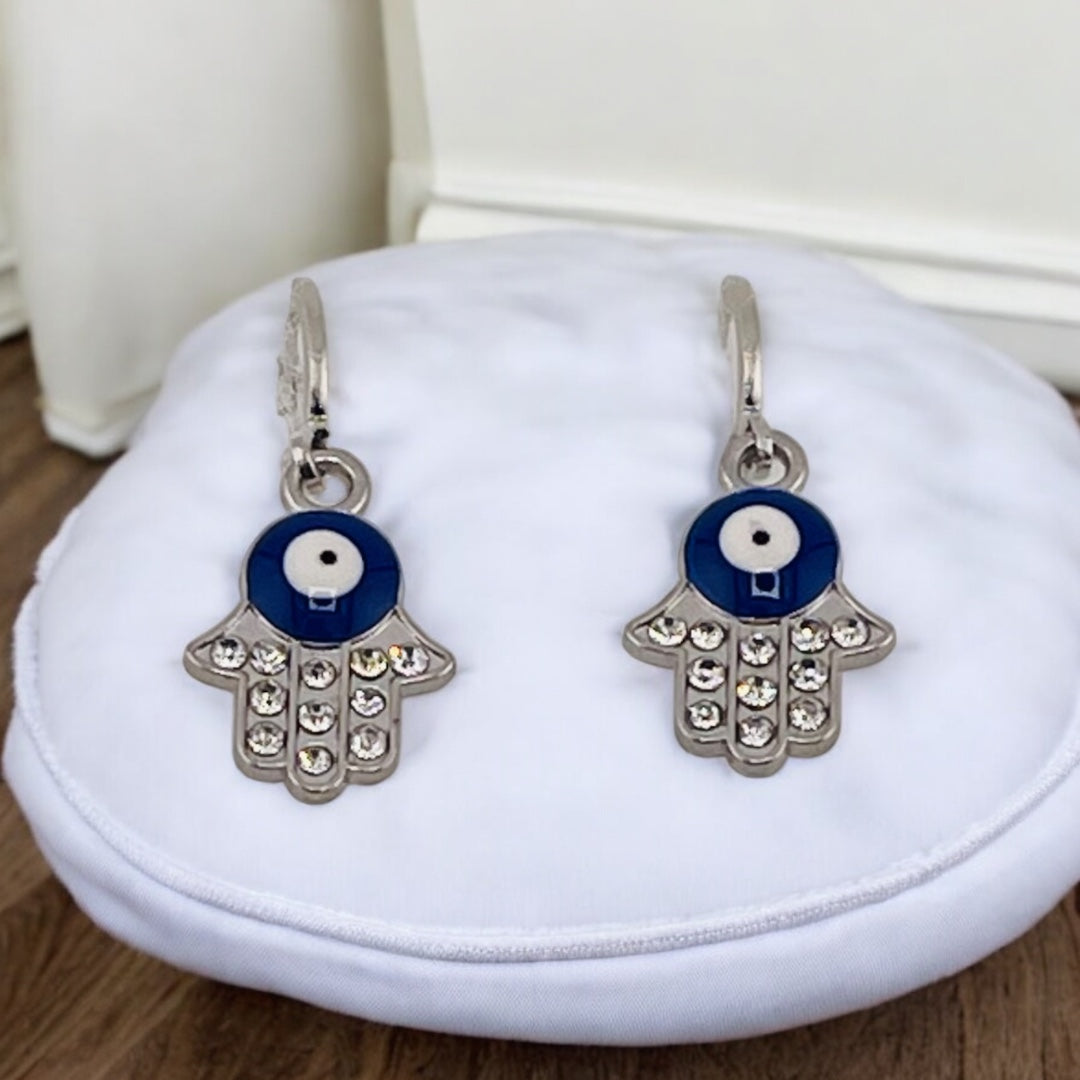 Sterling Silver, Zircon, Hamsa, Evil Eye, Earrings, Perfect Gift,Talisman