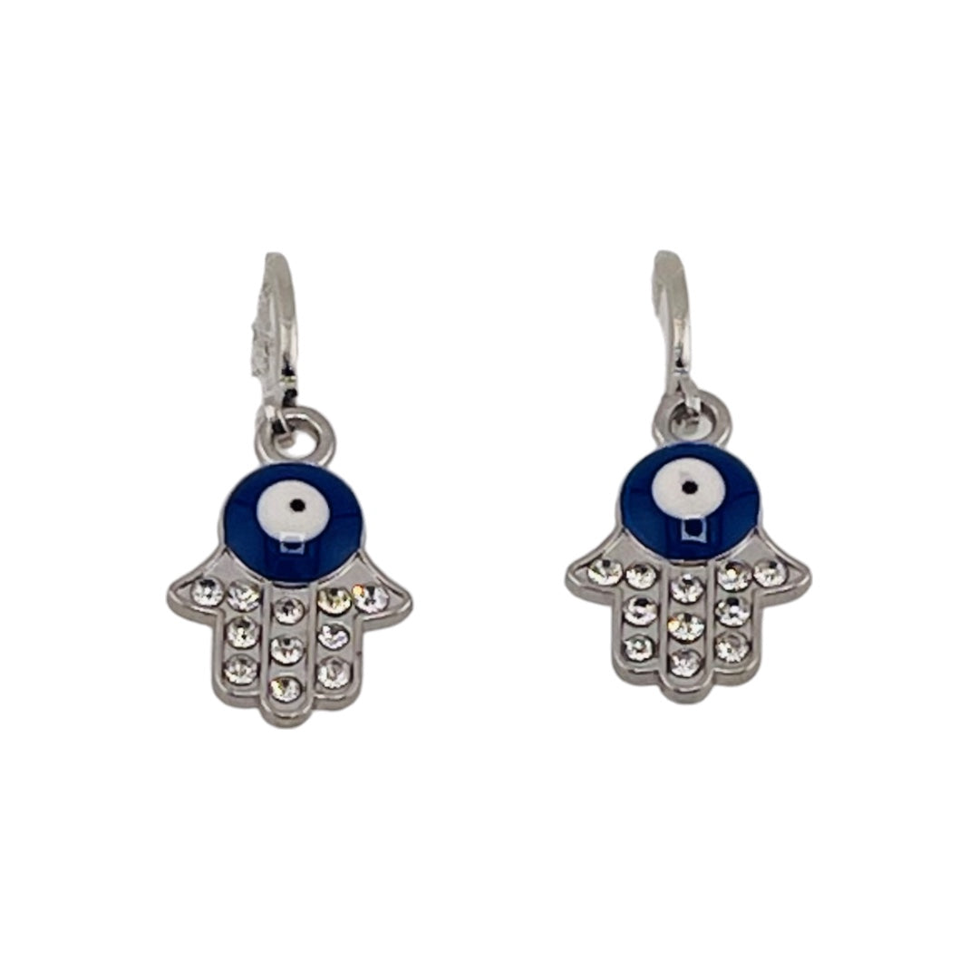 Sterling Silver, Zircon, Hamsa, Evil Eye, Earrings, Perfect Gift,Talisman