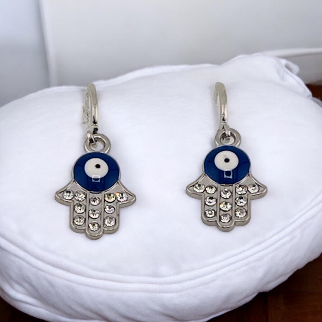 Sterling Silver, Zircon, Hamsa, Evil Eye, Earrings, Perfect Gift,Talisman