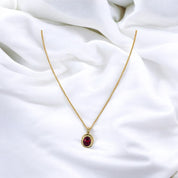 Gold-Plated, Sterling Silver, Zircon, Pendant, Necklace, Oval, Red, Perfect Gift