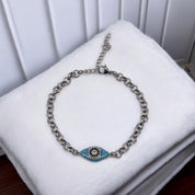 Zircon, Evil Eye, Brass and Rhodium, Circle Link, Bracelet, Light Blue, Protection Jewelry, Talisman