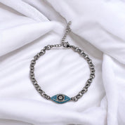 Zircon, Evil Eye, Brass and Rhodium, Circle Link, Bracelet, Light Blue, Protection Jewelry, Talisman