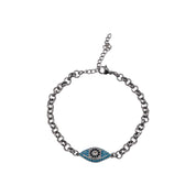 Zircon, Evil Eye, Brass and Rhodium, Circle Link, Bracelet, Light Blue, Protection Jewelry, Talisman