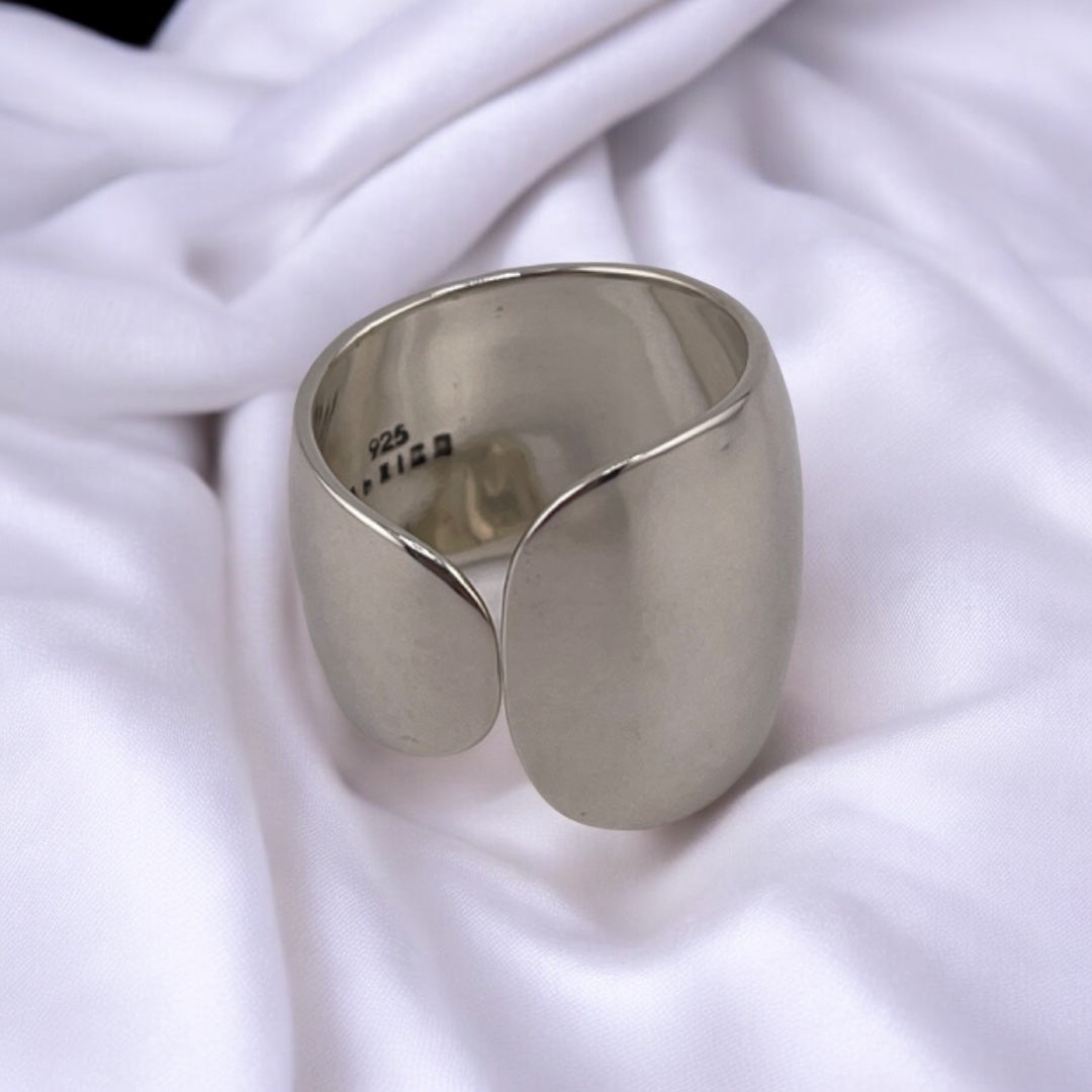 Sterling Silver, Ring, Smooth Finish, Irregular, Open, Modernist Style