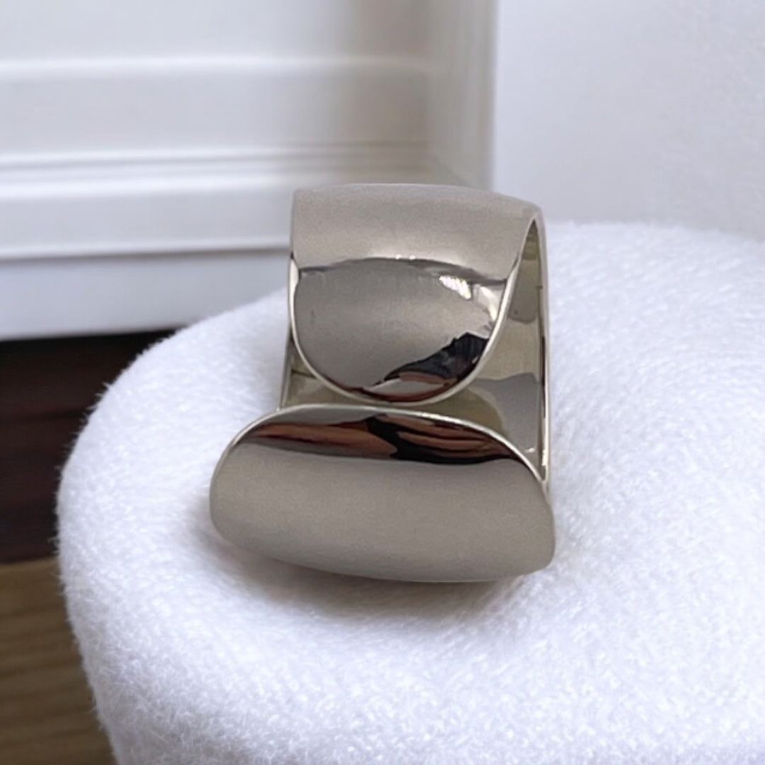 Sterling Silver, Ring, Smooth Finish, Irregular, Open, Modernist Style